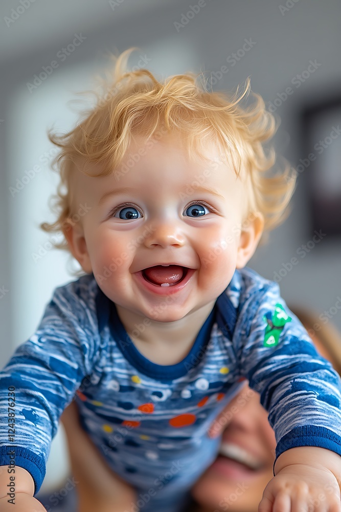 Baby's Infectious Laughter: A closeup of a baby boy's face erupts in contagious laughter, his bright blue eyes sparkling with joy, a testament to the pure innocence and happiness of childhood. Baby's Infectious Laughter: A closeup of a baby boy's face erupts in contagious laughter, his bright blue eyes sparkling with joy, a testament to the pure innocence and happiness of childhood.