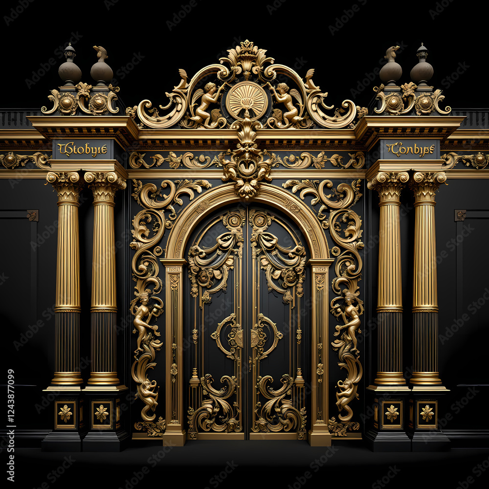 Obraz premium Ornate Black and Gold Palace Doors Architectural Design