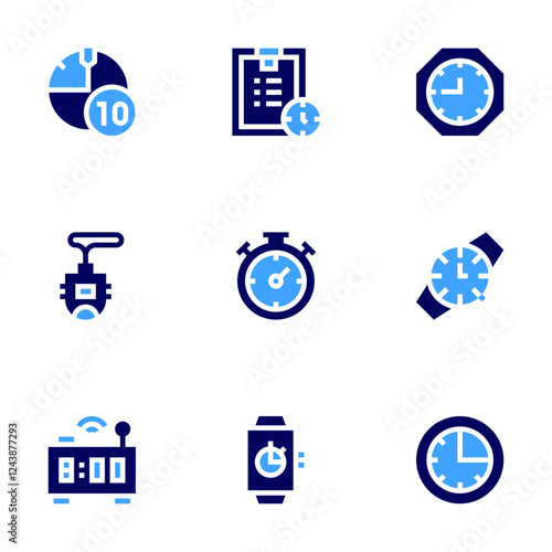 Timer icon set. Bold style. Duotone colors. timer, chronometer, smartclock, clock, wristwatch, timemanagement, smartwatch