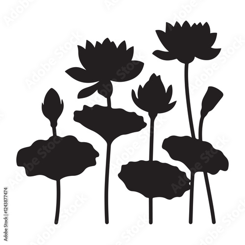 Elegant Black Silhouette of Lotus Flowers