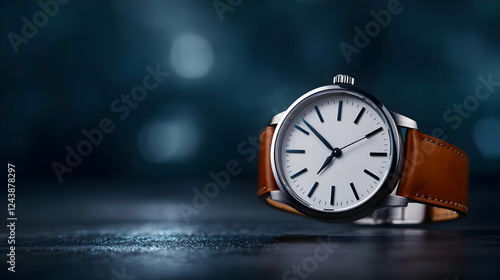 Wallpaper Mural Elegant wristwatch with a brown leather strap, showcasing timeless design and sophistication in a minimalist setting. Torontodigital.ca