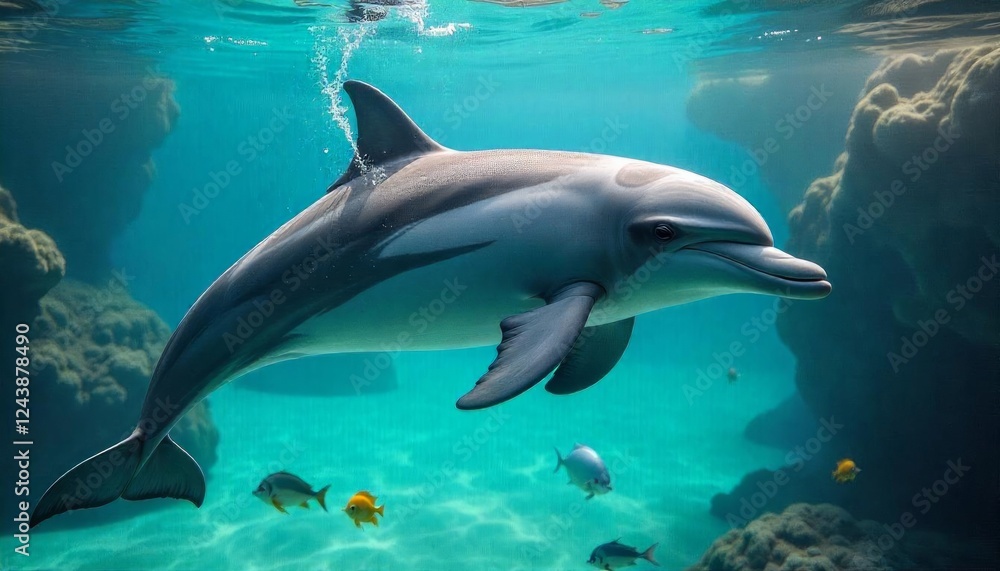 Obraz premium Majestic Dolphin Underwater Grace: A Captivating Ocean Scene