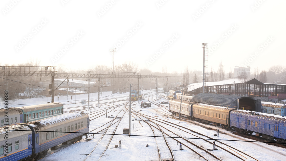 Naklejka premium train on the railway station