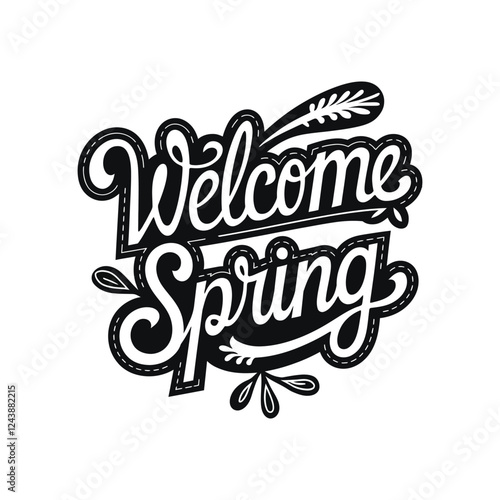 Spring greeting typography with fresh bloom flowers