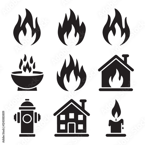 Simple Black and White Fire Safety Icons