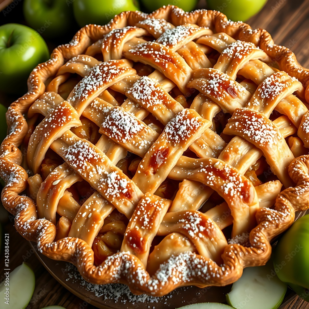 Traditional apple pie with golden crust and rustic lattice top