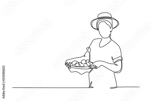 Outdoor street market concept. Single line draw design vector graphic illustration.