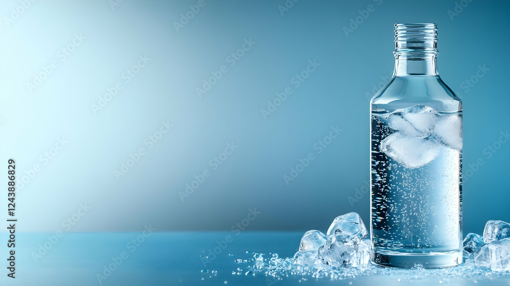 Refreshing water bottle with ice cubes, perfect for hydration and summer vibes. Refreshing water bottle with ice cubes, perfect for hydration and summer vibes.