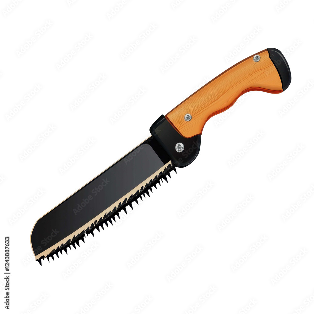Sharp Serrated Knife with Wooden Handle on White Background Sharp Serrated Knife with Wooden Handle on White Background