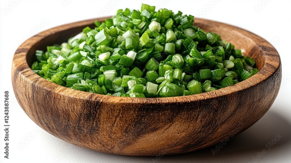 wooden bowl with freshly chopped green onions isolated on transparent background wooden bowl with freshly chopped green onions isolated on transparent background