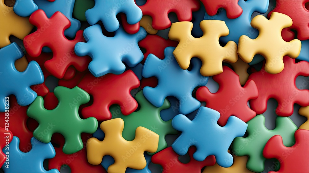 Colorful puzzle pieces scattered on a surface, inviting creativity and play in a fun and engaging environment for children Colorful puzzle pieces scattered on a surface, inviting creativity and play in a fun and engaging environment for children