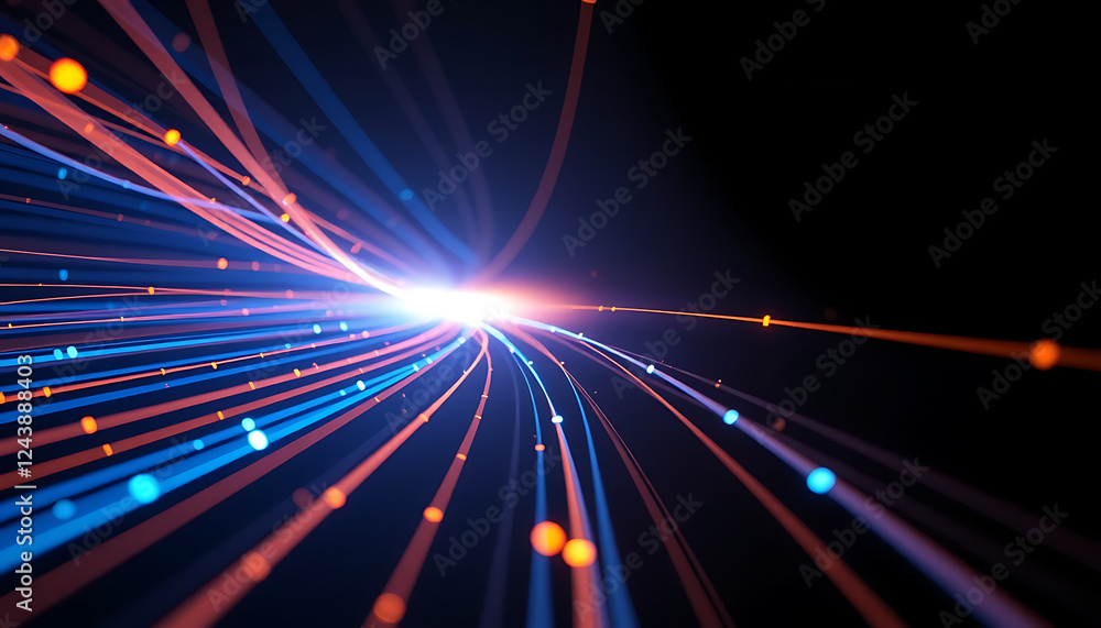 Fototapeta premium Realistic Fiber Optic Data Transmission with Glowing Light Trails