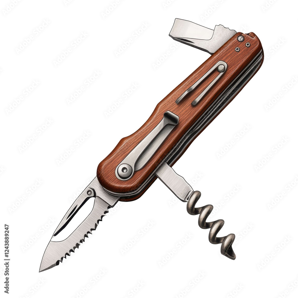 Multi-Functional Tool with Wood Grip and Sleek Design Multi-Functional Tool with Wood Grip and Sleek Design