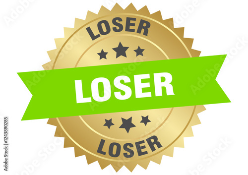 loser. loser round green and gold label isolated on transparent background