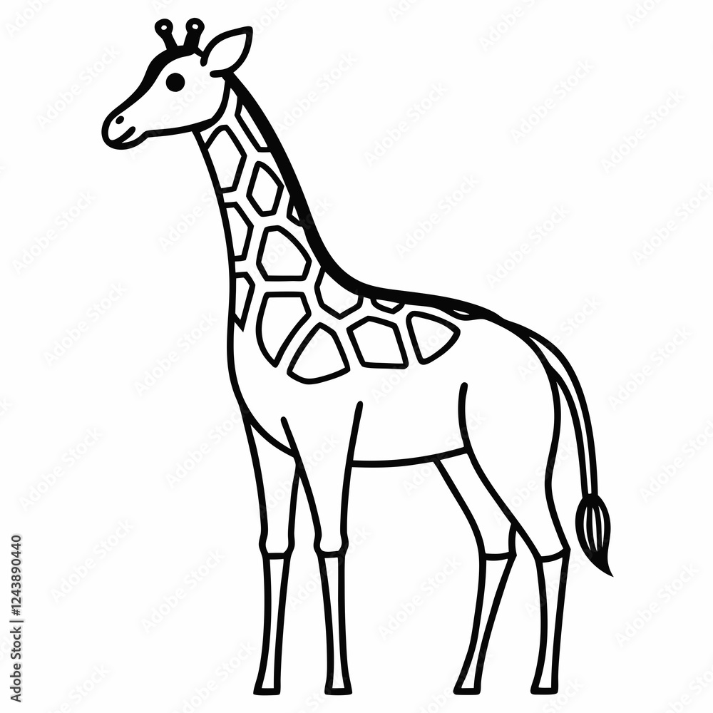 Fototapeta premium Simple a Giraffe line art vector design white background