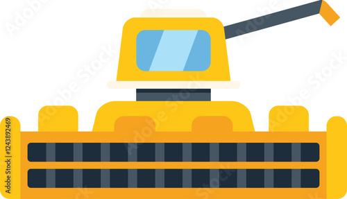 Combine harvester working in field, harvesting wheat, agriculture machine, farming vehicle icon illustration in flat design style