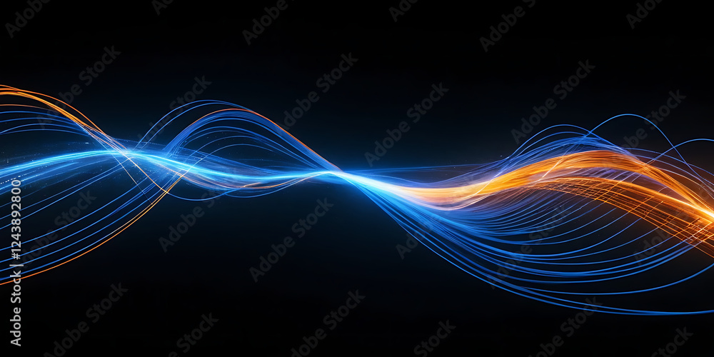Naklejka premium Realistic Fiber Optic Data Transmission with Glowing Light Trails