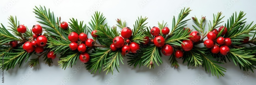 Winter berry garland featuring red berries and rosemary sprigs, greenery, rosemary Winter berry garland featuring red berries and rosemary sprigs, greenery, rosemary