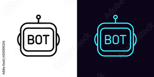 Outline chat bot icon, with editable stroke. Robot face with Bot text. Virtual assistant, smart bot with AI algorithms, chatbot technology for business tasks, mobile digital helper. Vector icon