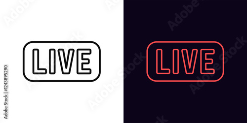 Outline Live text icon, with editable stroke. Live tag with frame. Livestream sport game, live play. Music radio on air, live broadcast interview. News and tv show on air, live podcast. Vector icon