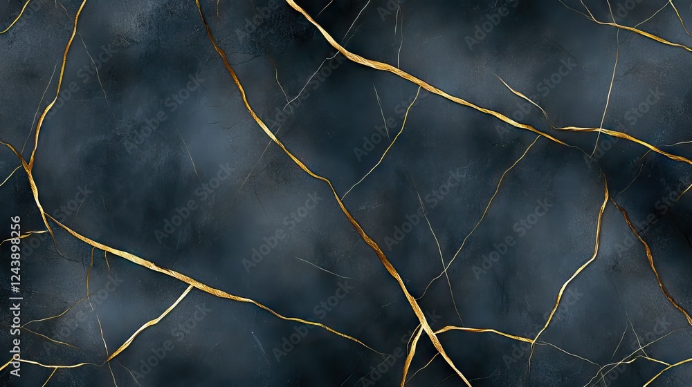 A dark, textured background is beautifully enhanced by striking golden cracks, creating a captivating contrast in a contemporary design A dark, textured background is beautifully enhanced by striking golden cracks, creating a captivating contrast in a contemporary design