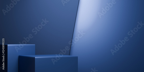 blue valentine style stand product podium display with blank backdrops. 3d