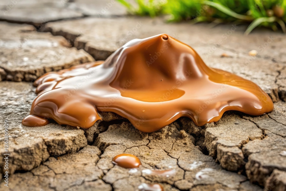 Brown slime oozing out of a crack in the ground, decay, soil, erosion, ground, slime