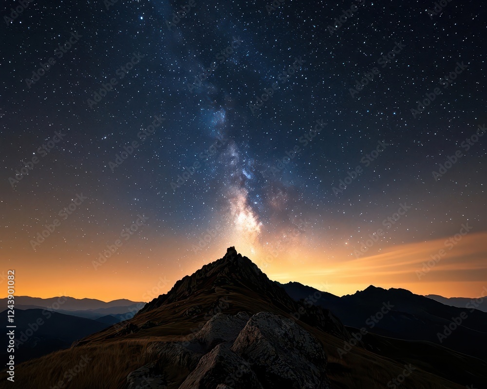 A starry night sky over a mountain ridge, Milky Way visible with detailed astrophotography composition A starry night sky over a mountain ridge, Milky Way visible with detailed astrophotography composition