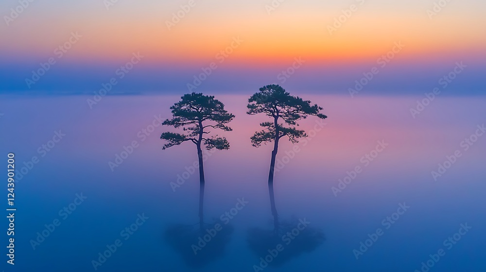Obraz premium Early Morning with Aligned Pine Trees