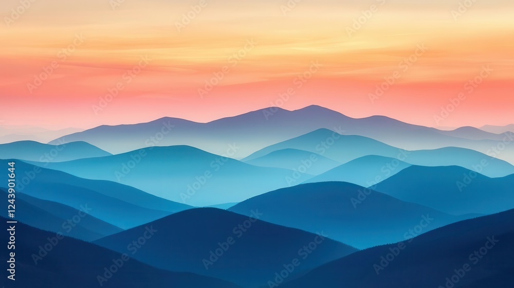 Fototapeta premium A mystical blue hour shot of a mountain landscape, soft ambient light creating an atmospheric and calming mood