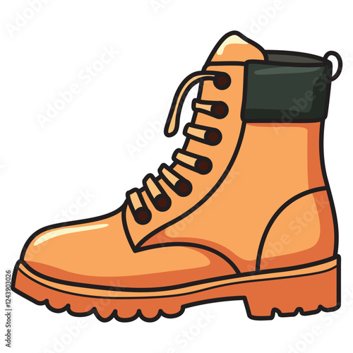 A detailed vector drawing of an orange winter shoe, designed for warmth and style. 