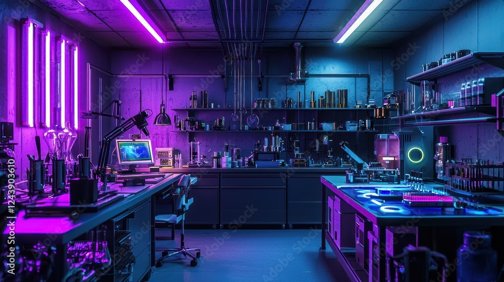 Neon-Lit Cyberpunk Laboratory: A Futuristic Research Facility Neon-Lit Cyberpunk Laboratory: A Futuristic Research Facility