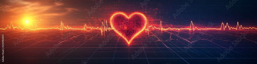 Glowing Red Heartbeat Line with Heart Shape, Heart Monitor, EKG Line, Digital Healthcare Background Glowing Red Heartbeat Line with Heart Shape, Heart Monitor, EKG Line, Digital Healthcare Background