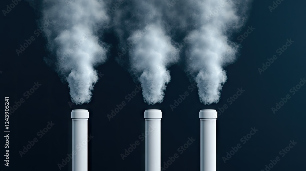 Smoke billowing from industrial chimneys against a dark background in an urban setting during the afternoon Smoke billowing from industrial chimneys against a dark background in an urban setting during the afternoon