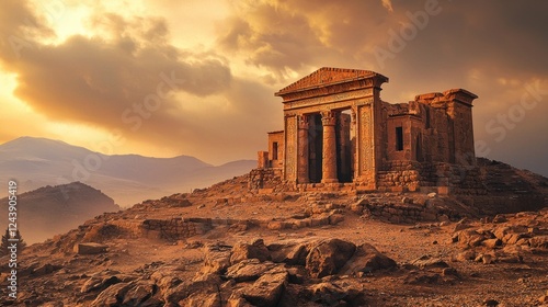 Ancient Ruins at Sunset: A Timeless Landscape in Timgad, Algeria photo