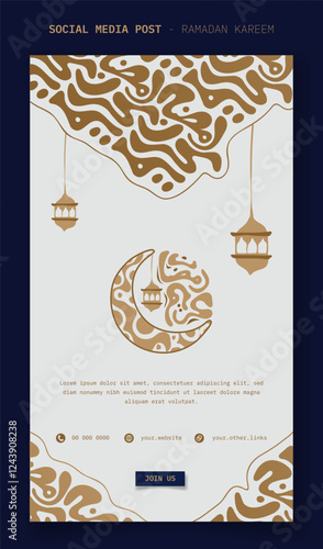 Ramadan kareem. portrait banner post template with arabic typography and lantern for ramadan kareem