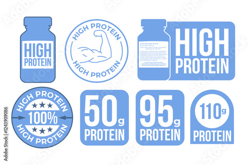 set of High protein Label, vector design sticker label food industry