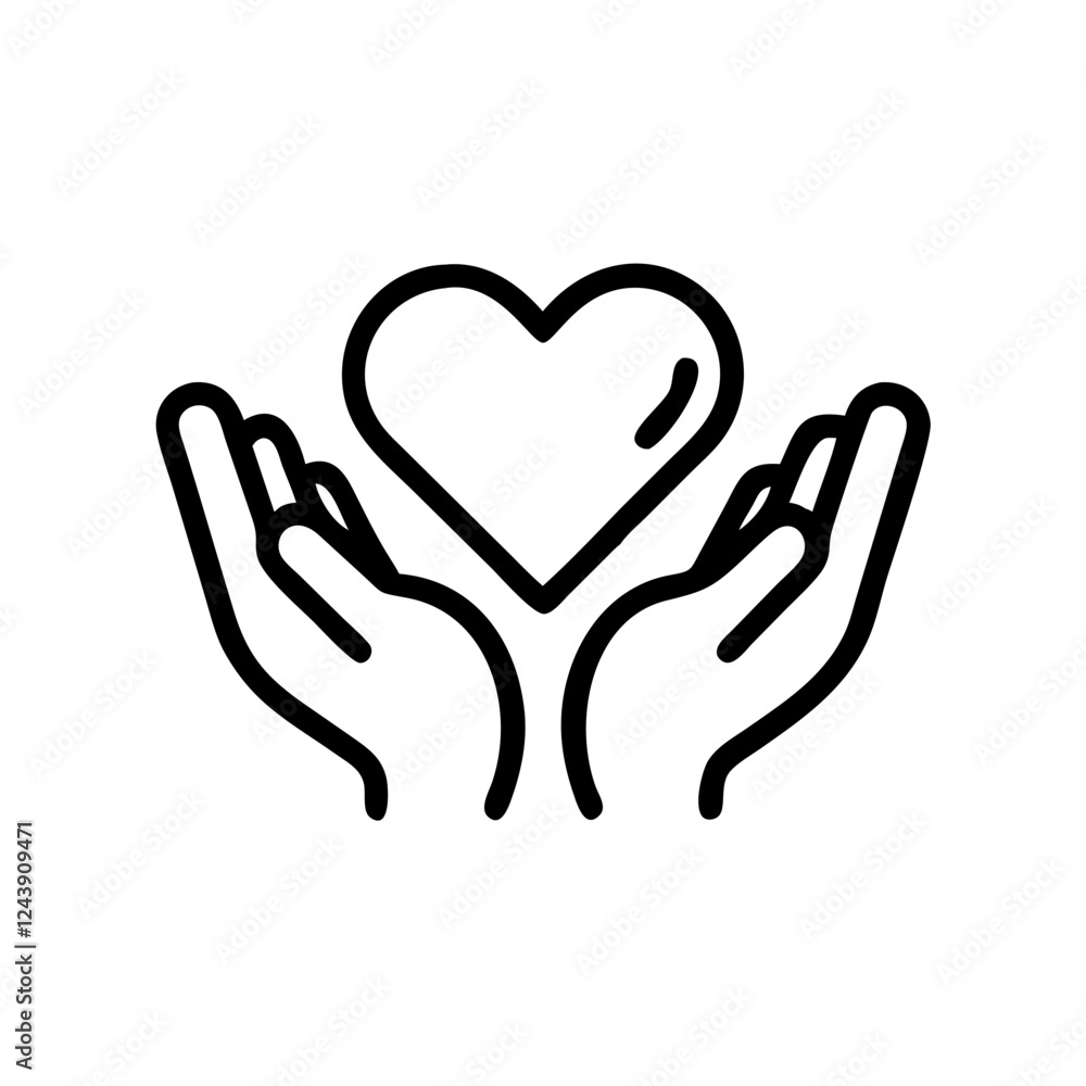 Simple black vector icon of two hands holding a heart Simple black vector icon of two hands holding a heart