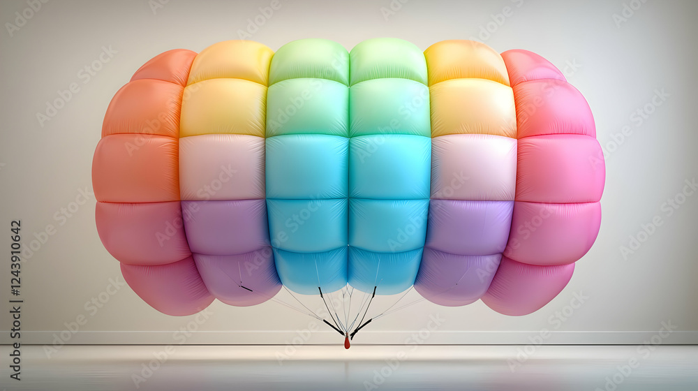 Obraz premium Rainbow parachute descent, studio shot, minimalist background, for sports/adventure design