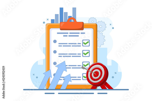 Business Target Letter Concept. Clipboard with Target Arrow. Approaching target audience using email marketing, Email newsletter, messaging, Online business strategy, Advertising and marketing.