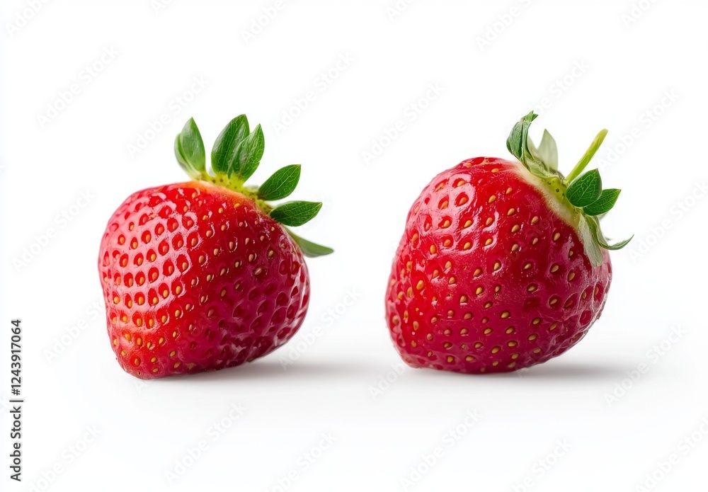 Two Ripe Fresh Red Strawberries on White Background Two Ripe Fresh Red Strawberries on White Background