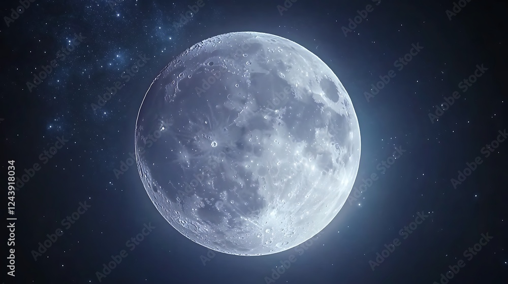 Full White Moon Glowing in Deep Blue Sky Full White Moon Glowing in Deep Blue Sky