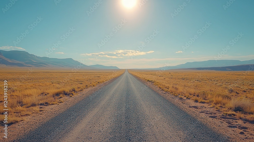 Fototapeta premium Empty Desert Road Extends into Sunny Horizon