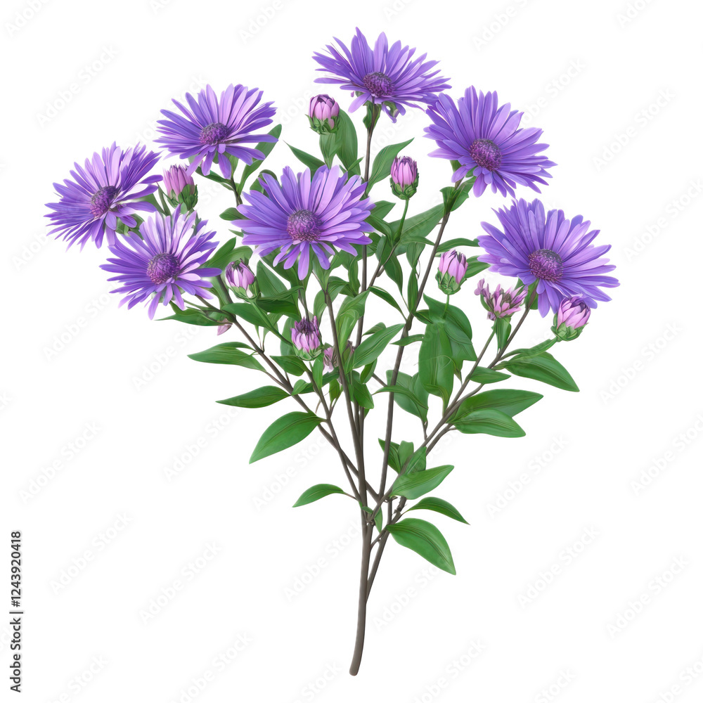 3D icon of A bouquet of Aster isolated on transparency background 3D icon of A bouquet of Aster isolated on transparency background
