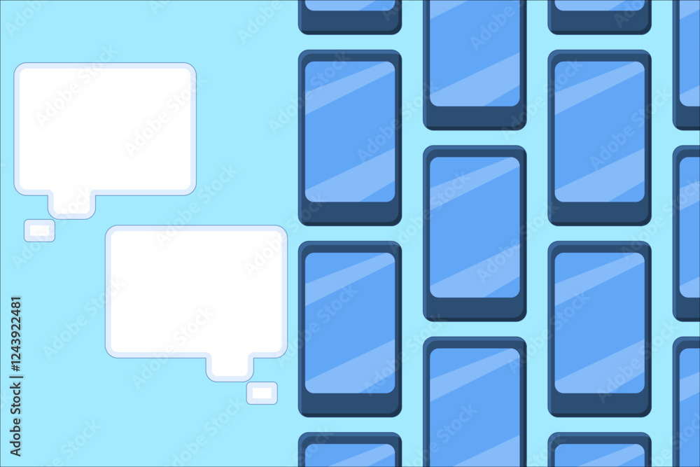 background of some smart phones with phone screen with two chat icons on the side. flat vector illustration for background. background of some smart phones with phone screen with two chat icons on the side. flat vector illustration for background.