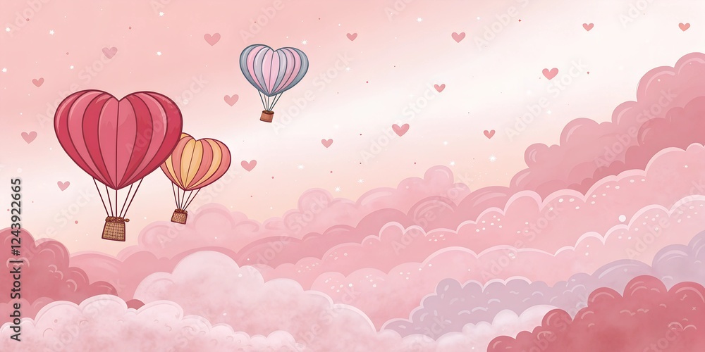 Obraz premium Heart Balloons in Pink Sky