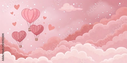 Pink Heart Balloons in the Sky