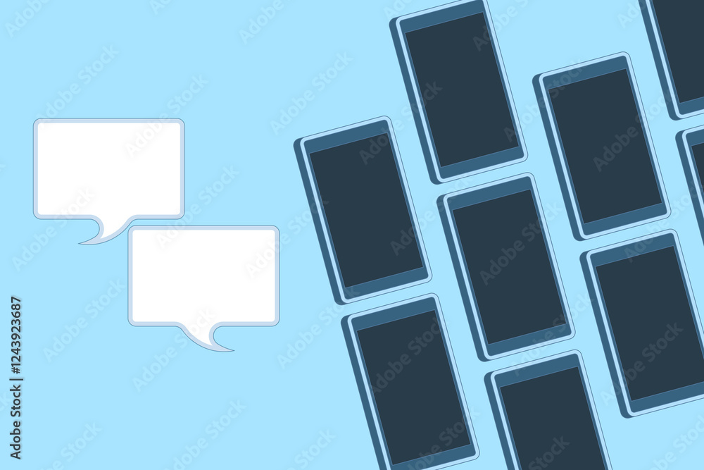 background of some smart phones with phone screen with two chat icons on the side. flat vector illustration for background. background of some smart phones with phone screen with two chat icons on the side. flat vector illustration for background.