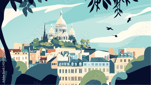 Basilica of Sacre-Cur  Montmartre's Majestic View of the City.eps