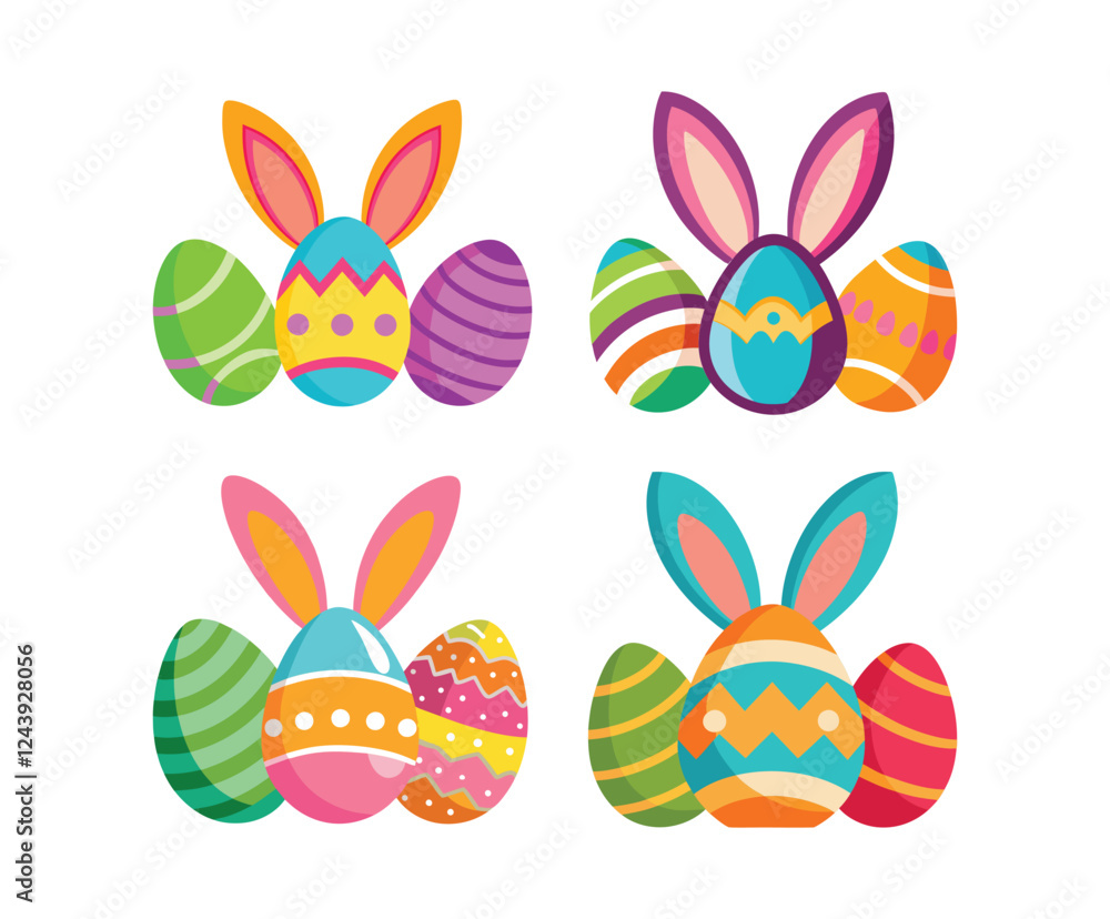 set of colorful easter bunny ears with eggs vector, vector and illustration, vector style set of colorful easter bunny ears with eggs vector, vector and illustration, vector style